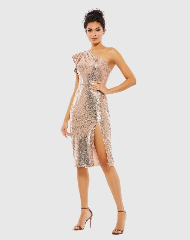 Sequined Flutter One Shoulder Fitted Midi Dress Fashionable Wide Leg Midi Dress