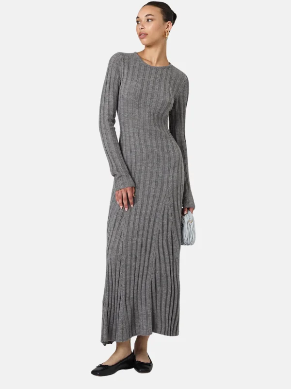 Babysoft Long Sleeve Midi Dress Elegant Pleated Detail Midi Dress