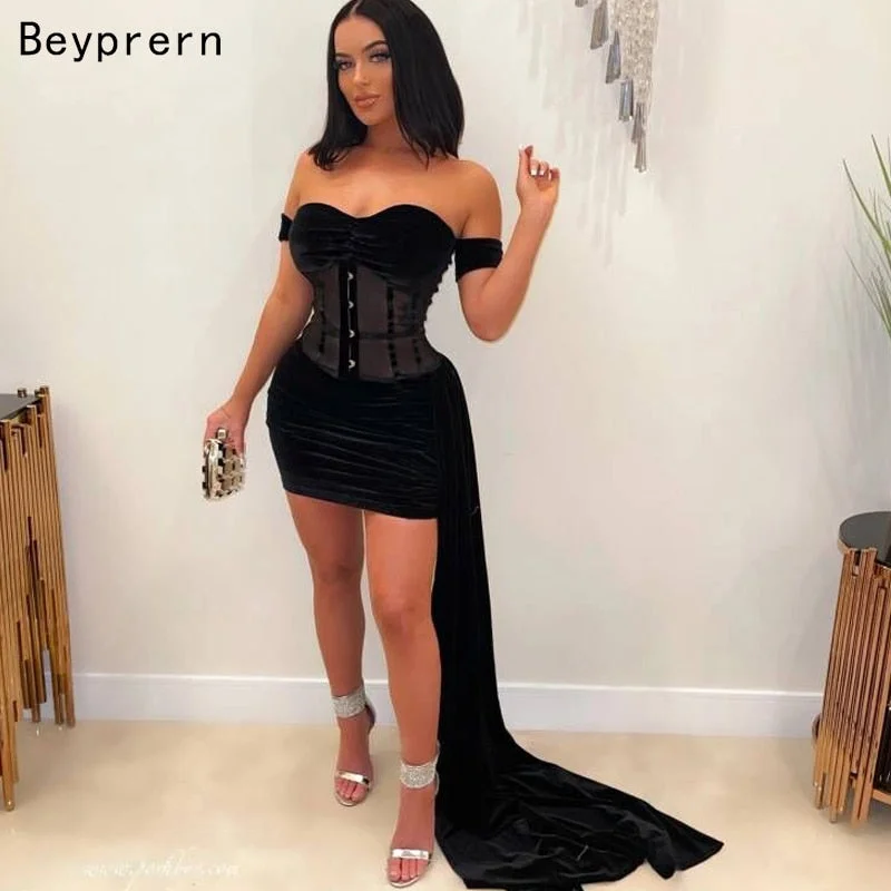 Beyprern Summer Women Corset Mini Dress Fashion Short Sleeve Black Caged Velvet Dress Long Straps Night Out Robes Sexy Clubwear Casual Mini Dress with Pockets