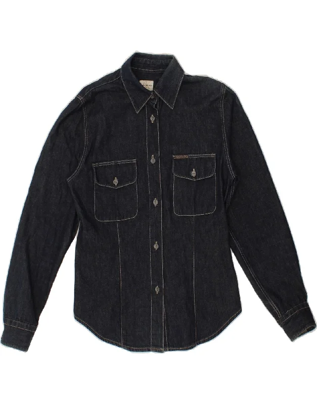CALVIN KLEIN Womens Denim Shirt UK 10 Small Navy Blue Cotton Trendy Button-Front Short Sleeve CALVIN KLEIN Womens Denim Shirt UK 10 Small Navy Blue Cotton Trendy Button-Front Short Sleeve