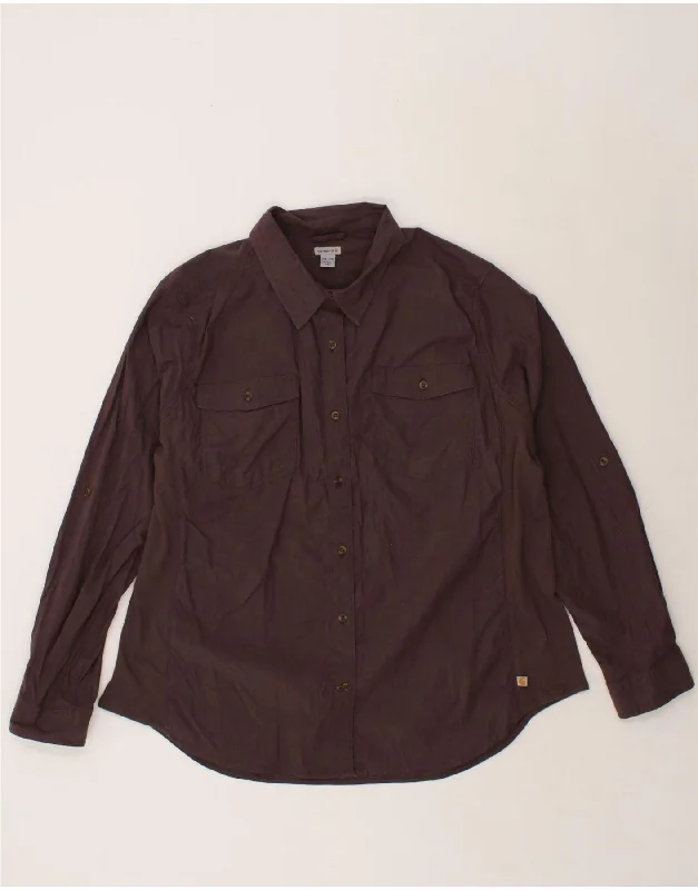 CARHARTT Womens Shirt UK 20 2XL Brown Cotton Fashionable Sheer Short Shirt