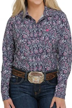 Cinch Wmns Arenaflex Button Down Western Shirt Navy Pink Light Blue Trendy Turtleneck Short Shirt