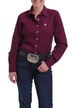 Cinch Womens Shirt Solid Burgundy Button Down Shirt Elegant Button-Down Short Shirt