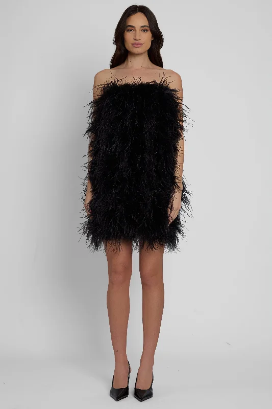 Cloud Feather Mini Dress - Black Trendy Wraparound Mini Dress