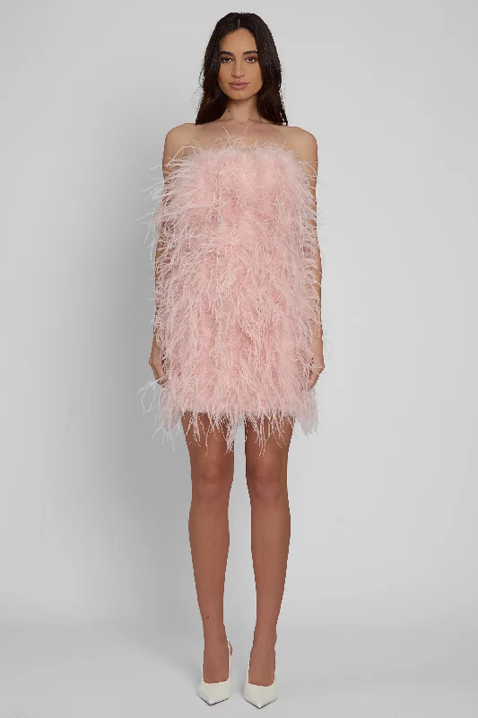 Cloud Feather Mini Dress - Pink Trendy Denim Mini Dress