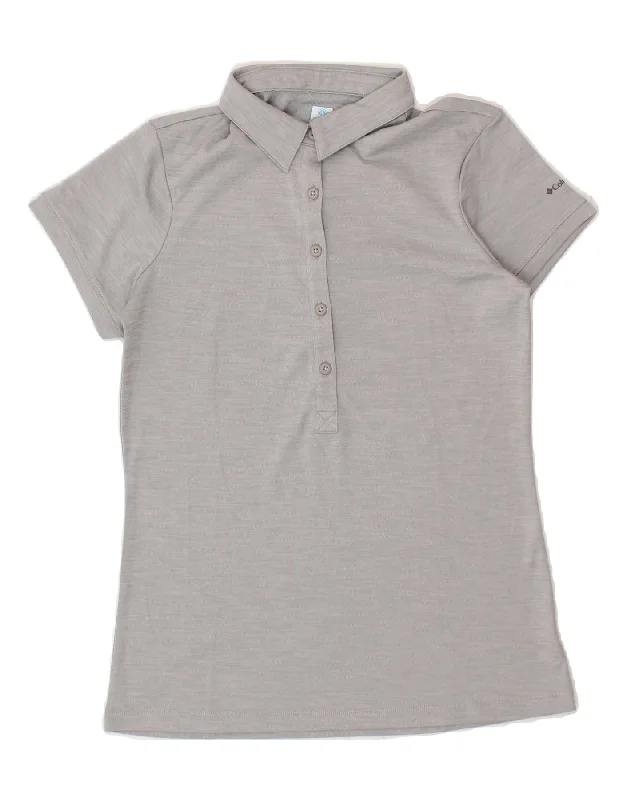 COLUMBIA Womens Polo Shirt UK 10 Small Grey Elegant Draped Short Shirt