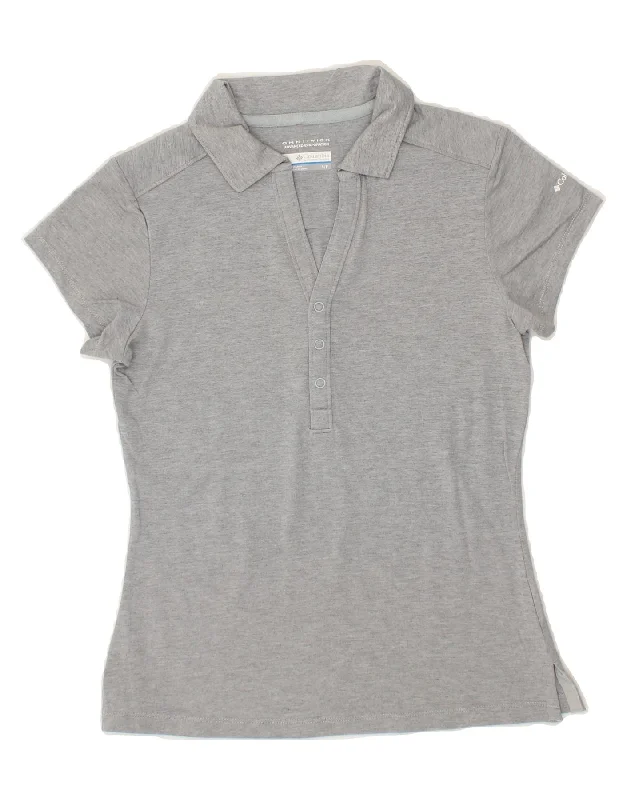 COLUMBIA Womens Polo Shirt UK 10 Small Grey Fashionable Pleated Short Shirt