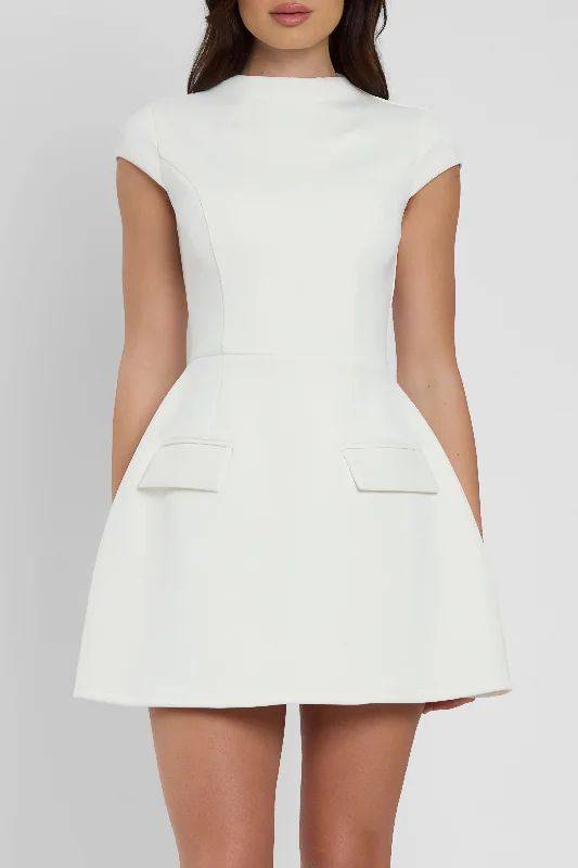 Cote Cap Sleeve Pocket Mini Dress - White Classic Casual Mini Dress