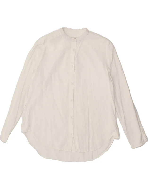 DACK'S Womens Shirt UK 10 Small White Linen Trendy Turtleneck Short Shirt