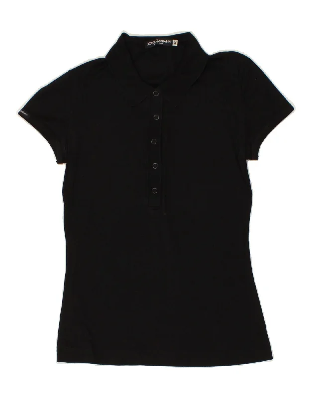 DOLCE & GABBANA Womens Polo Shirt IT 42 Medium Black Modern Fit Short Sleeve