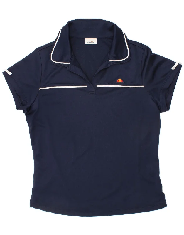 ELLESSE Womens Polo Shirt UK 12 Medium Navy Blue Classic Basic Short Shirt