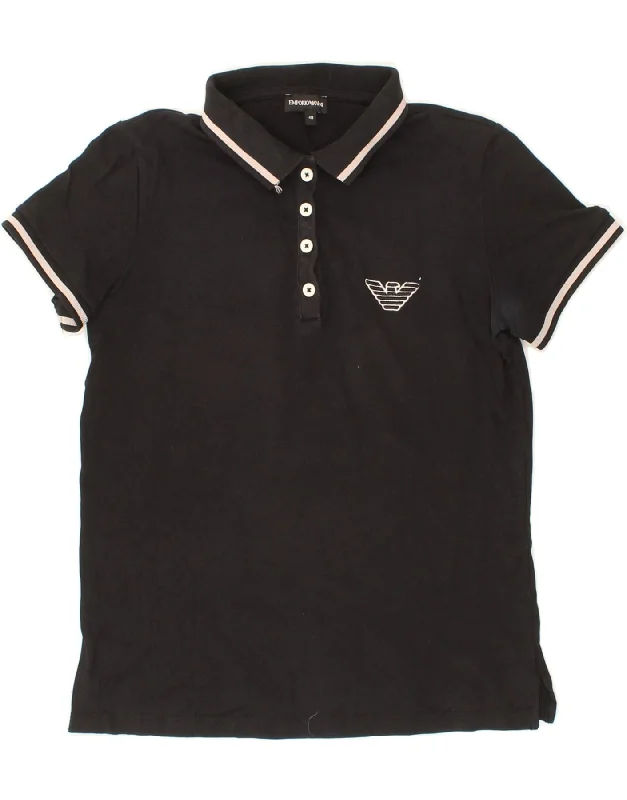 EMPORIO ARMANI Womens Polo Shirt IT 40 Small Black Stylish Casual Short Tee