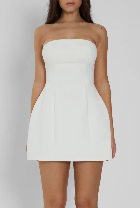 Eres Strapless Bustier Mini Dress - White Stylish Short Sleeve Mini Dress