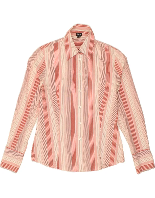 ESPRIT Womens Shirt UK 12 Medium  Pink Striped Cotton Casual Oversized Short Shirt