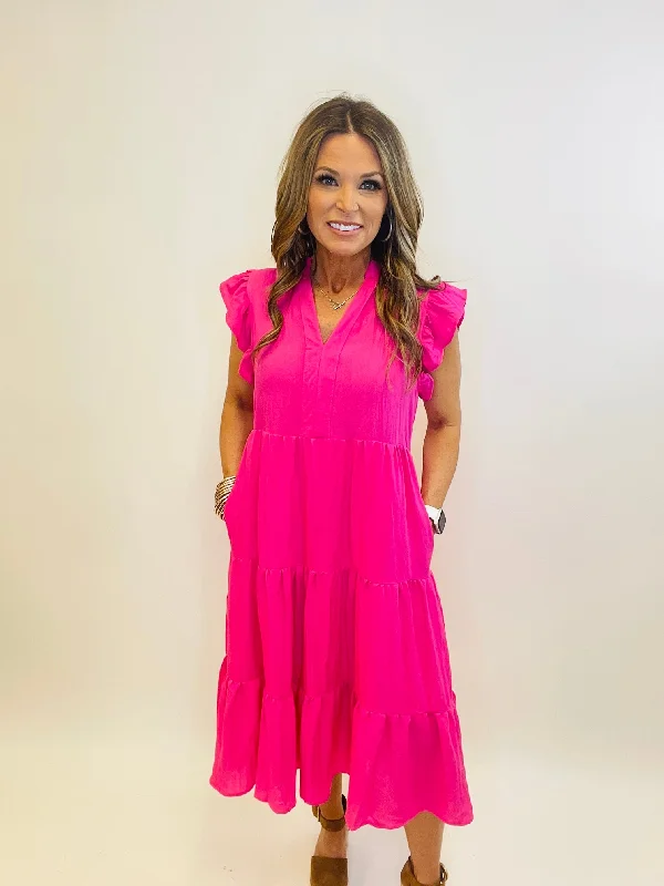 ESSENTIAL MIDI DRESS IN HOT PINK--RESTOCK IS HERE Cozy Spaghetti Strap Midi Dress