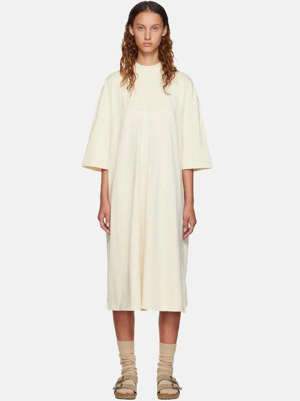 Essentials Off-White Short Sleeve Midi Dress Stylish Silk Midi Dress