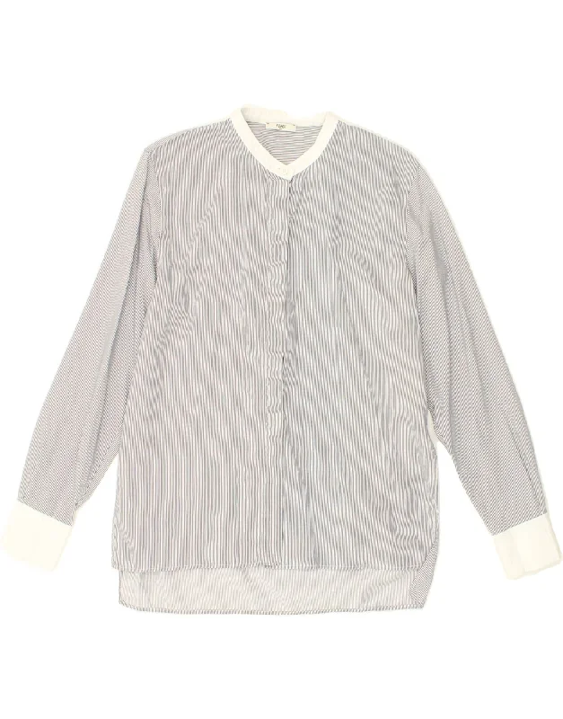 FENDI Womens Shirt Blouse IT 40 Medium Grey Striped Cotton Classic Short Sleeve Tunic