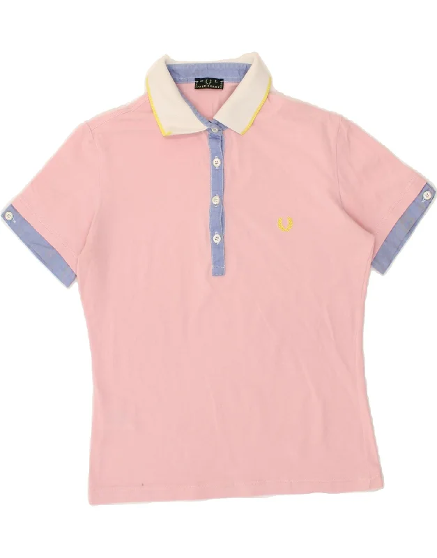 FRED PERRY Womens Polo Shirt UK 14 Large Pink Colourblock Cotton Comfortable Short Sleeve Tee FRED PERRY Womens Polo Shirt UK 14 Large Pink Colourblock Cotton Comfortable Short Sleeve Tee