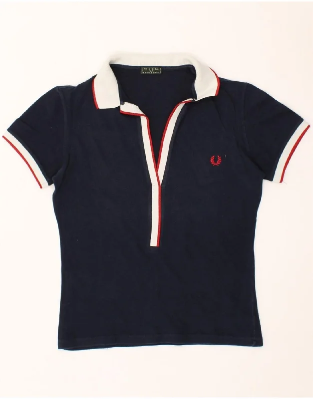 FRED PERRY Womens Polo Shirt UK 18 XL Navy Blue Cotton Classic Basic Short Shirt