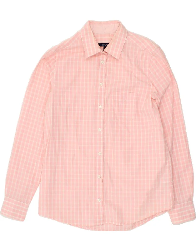 GANT Womens Shirt UK 14 Medium  Pink Check Cotton Comfortable Flowing Short Sleeve