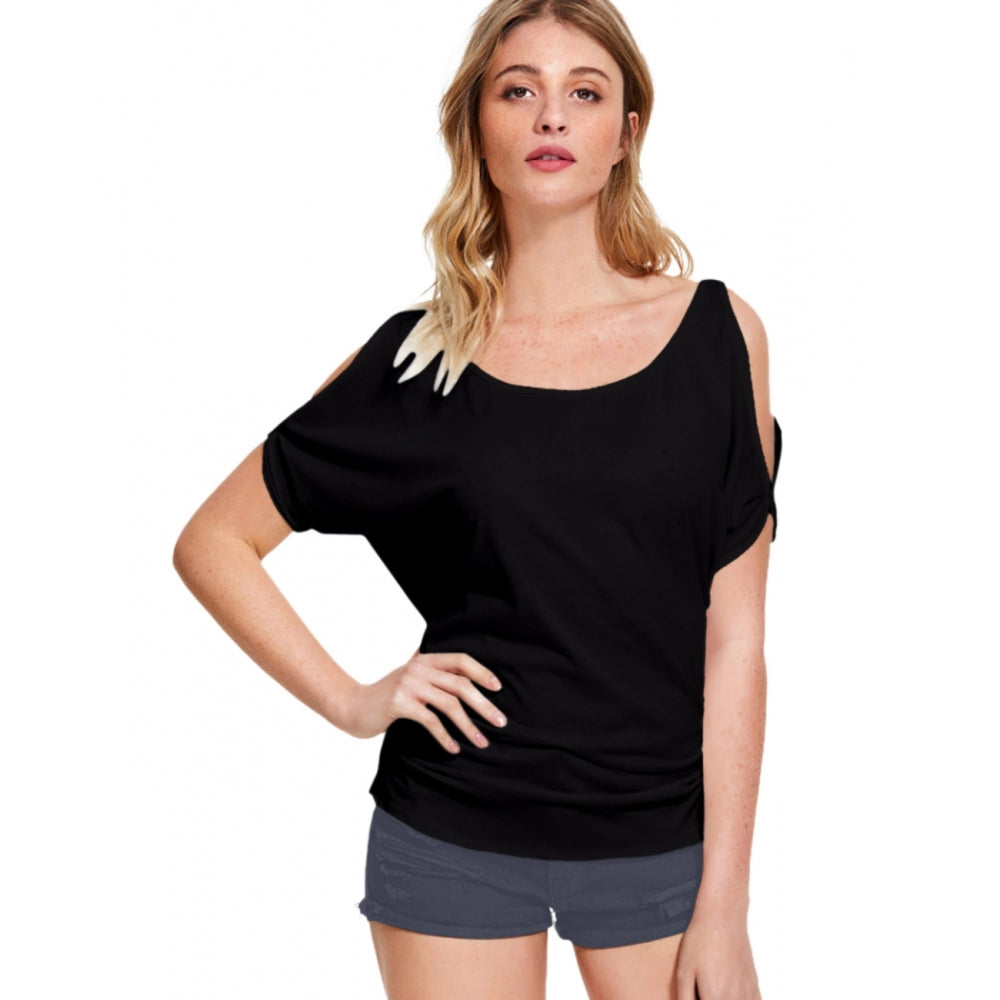 Generic Women's Western Wear Hosiery T Shirts (Black) Chic Silk Short Sleeve Shirt