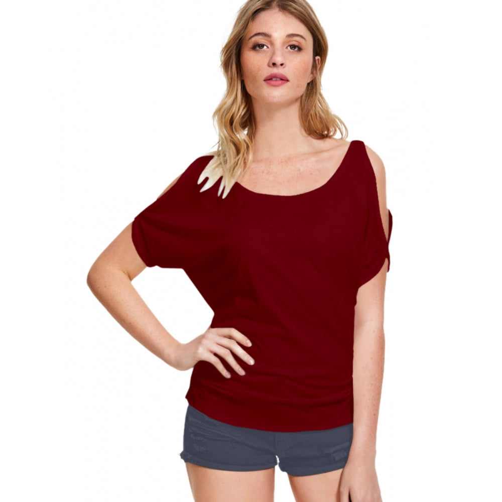 Generic Women's Western Wear Hosiery T Shirts (Maroon) Relaxed Fit Short Blouse