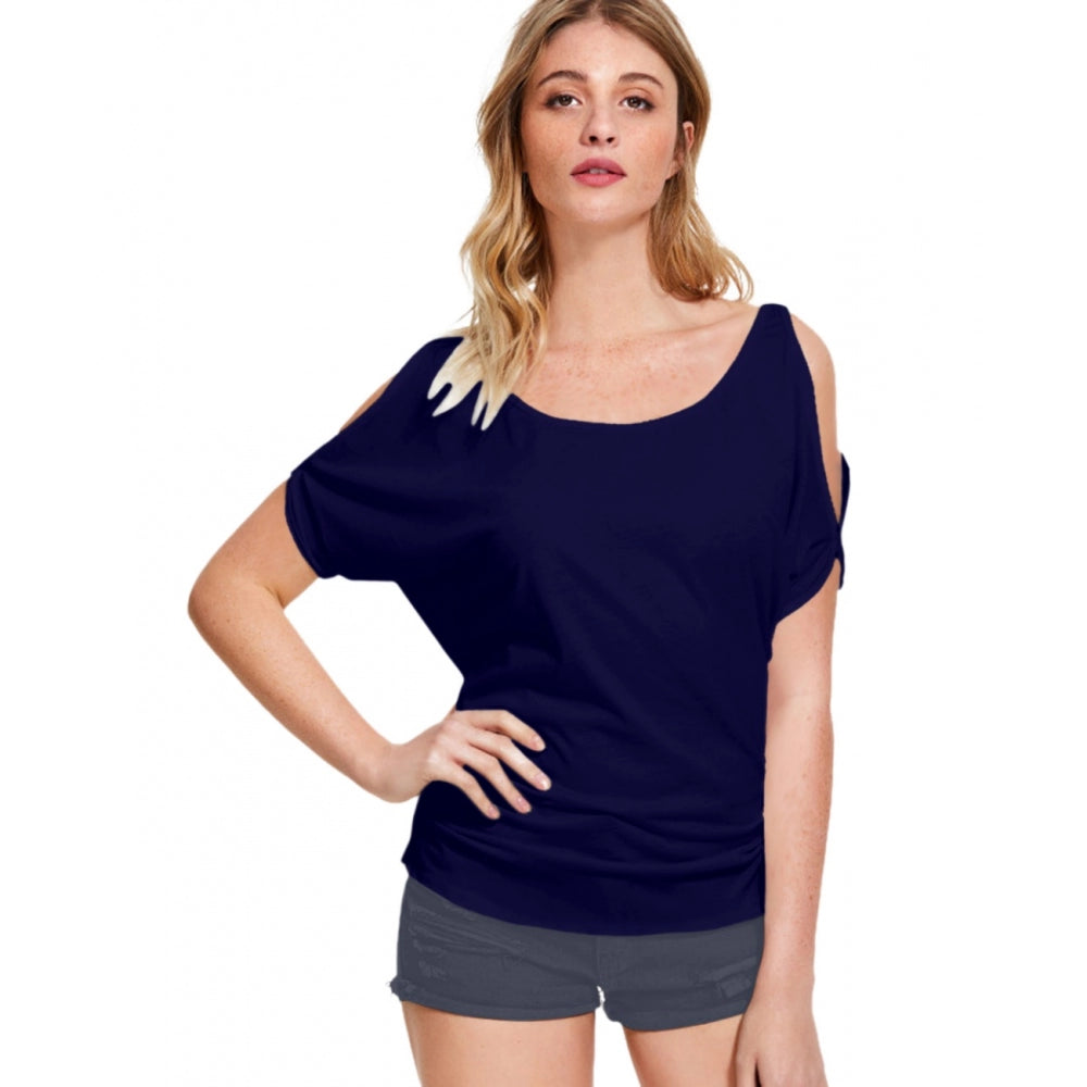 Generic Women's Western Wear Hosiery T Shirts (Navy Blue) Elegant High-Low Short Shirt