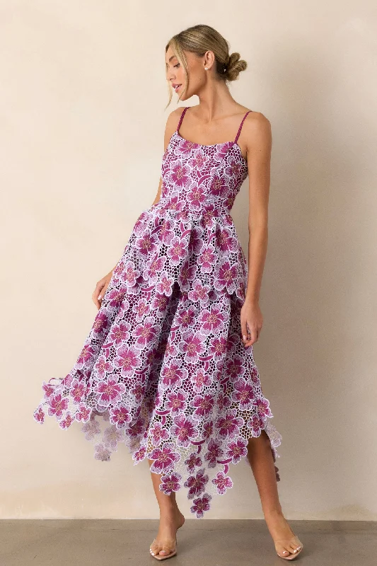 Glimpse Of Grace Light Plum Floral Embroidered Midi Dress Stylish Vintage Midi Dress