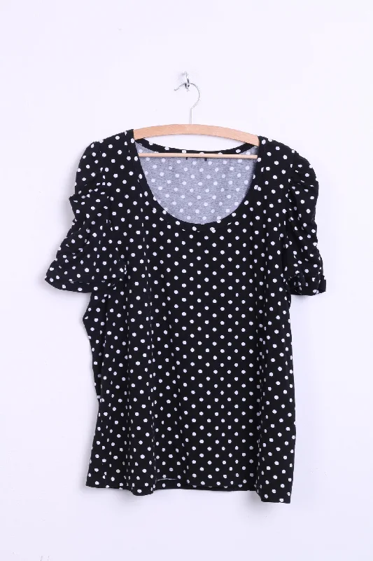 H&M Hennes& Mauritz Womens 2XL Shirt Short Sleeve Cotton Black Puffy Dots Comfortable Fitted Short Sleeve