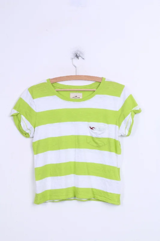 HOLLISTER California Womens M Shirt Striped Green Cotton Modern Short Sleeve Top