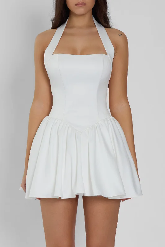 Hyades Halter Corset Mini Dress - White Chic Bohemian Mini Dress