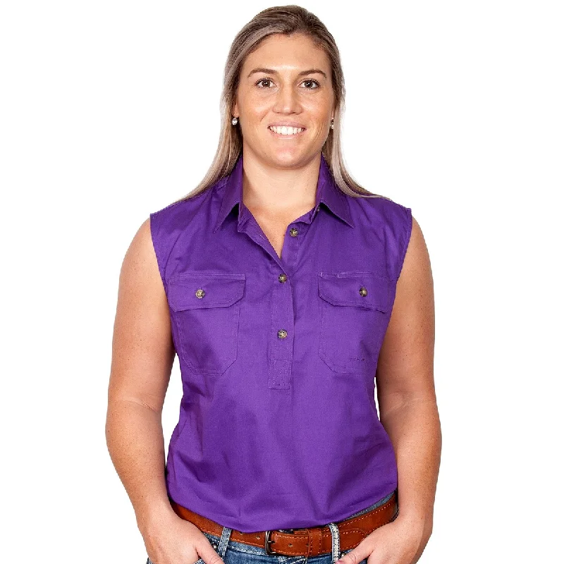 Just Country Wmns Kerry Sleeveless Workshirt Fashionable Plaid Short Sleeve