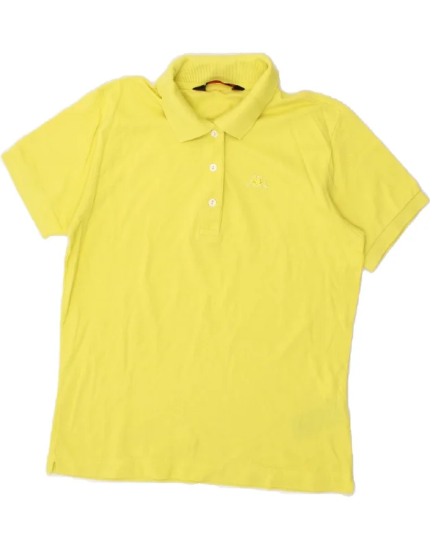 KAPPA Womens Polo Shirt UK 14 Large Yellow Cotton Casual Boxy Short Shirt