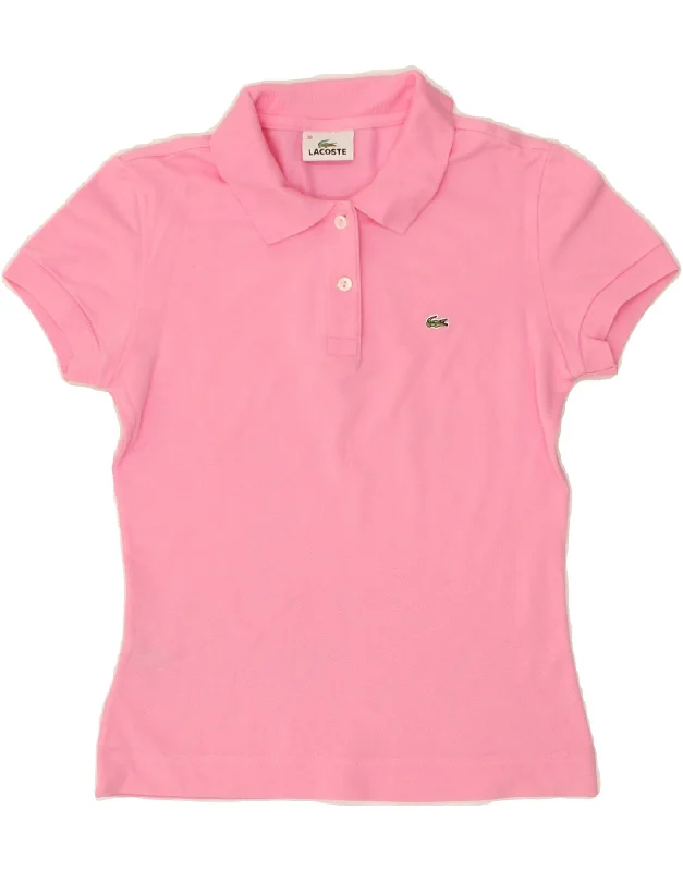 LACOSTE Womens Polo Shirt Size 38 Medium Pink Cotton Comfortable Pocket Short Shirt