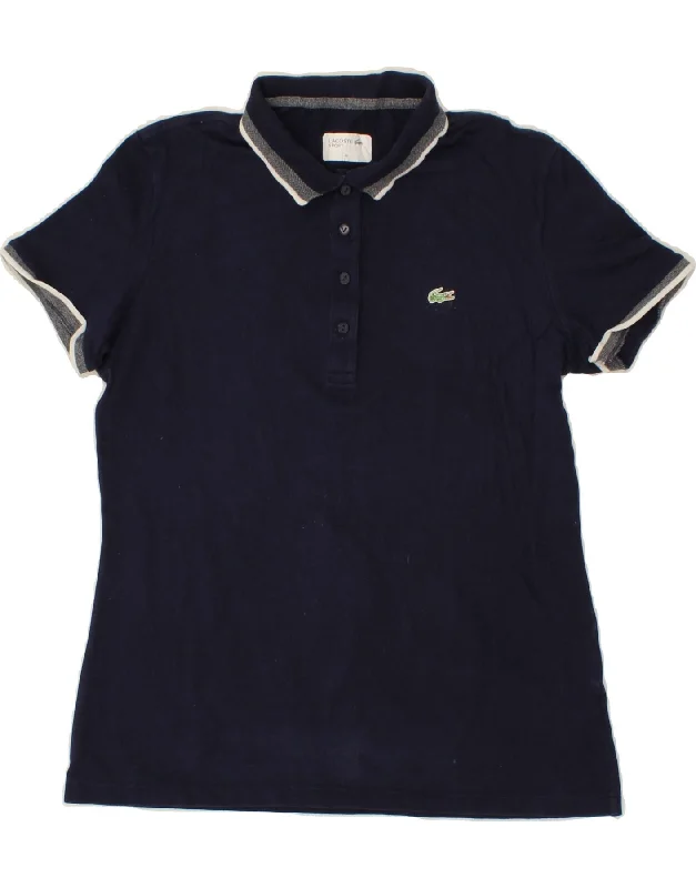 LACOSTE Womens Polo Shirt Size 40 Medium Navy Blue Stylish Pleated Short Sleeve