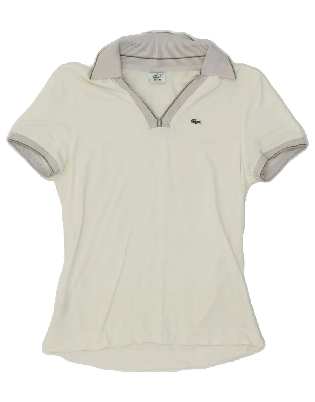 LACOSTE Womens Polo Shirt Size 40 Medium White Lyocell Fashionable Pleated Short Shirt