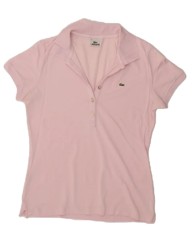 LACOSTE Womens Polo Shirt Size 42 Large Pink Cotton Casual Oversized Short Shirt