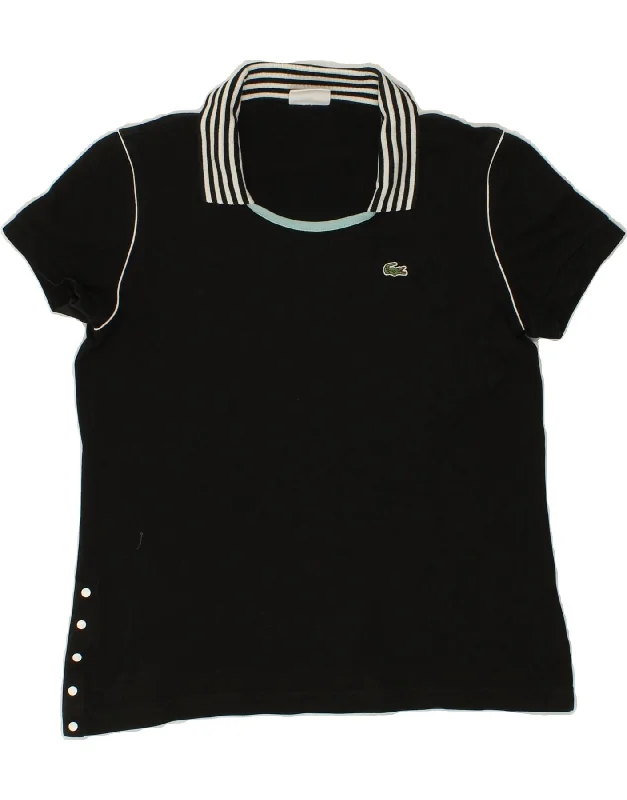 LACOSTE Womens Polo Shirt Size 44 Large Black Cotton Elegant Draped Short Shirt