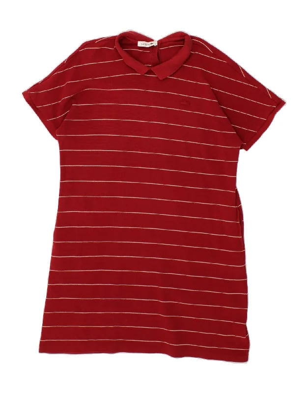 LACOSTE Womens Polo Shirt Size 46 XL Red Striped Cotton Casual Short Sleeve Top