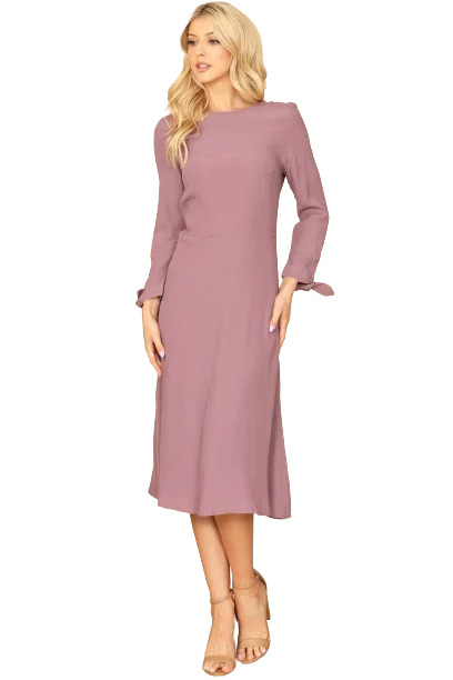 Lilac Cuff Tie Long Sleeve Solid Midi Dress - Pack of 5 Trendy Boho Midi Dress