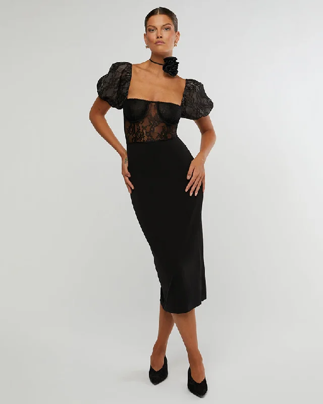 Lovely Lace Underwire Corset Midi Dress Classic Black Midi Dress