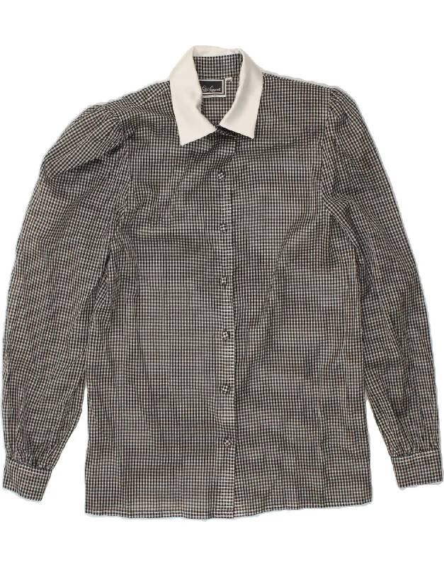 LUISA SPAGNOLI Womens Shirt IT 42 Medium Grey Gingham Polyester Casual Loose Short Sleeve