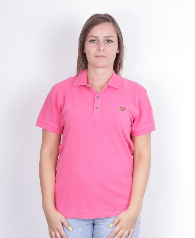 Lyle & Scott Women M Polo Shirt  Short Sleeve Cotton Pink Summer Casual Oversized Short Shirt