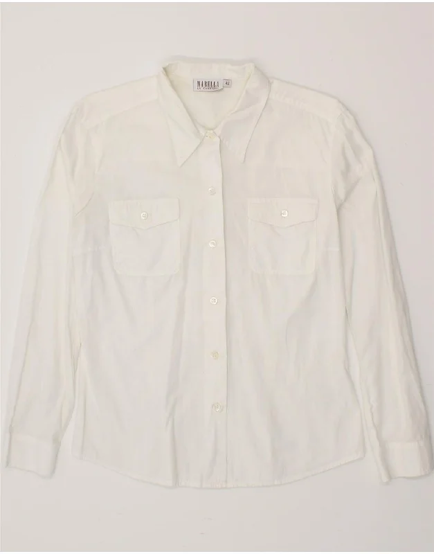 MARELLA Womens Shirt IT 42 Medium White Trendy Button-Front Short Sleeve