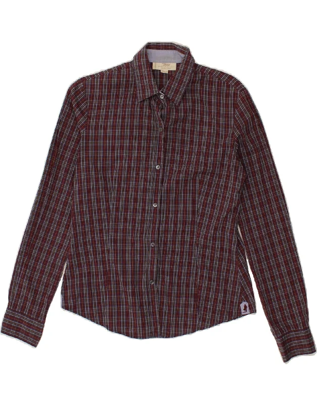 MARLBORO CLASSICS Womens Shirt IT 42 Medium Burgundy Check Cotton Casual Slouchy Short Sleeve MARLBORO CLASSICS Womens Shirt IT 42 Medium Burgundy Check Cotton Casual Slouchy Short Sleeve