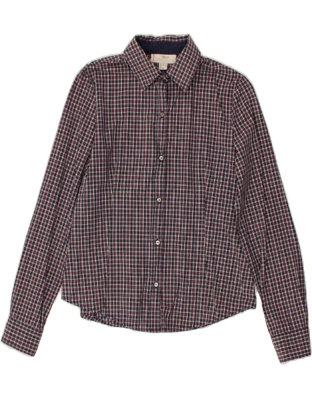 MARLBORO CLASSICS Womens Shirt UK 12 Medium  Purple Check Cotton Relaxed Cotton Short Shirt