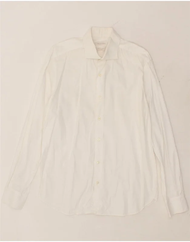 MASSIMO DUTTI Womens Shirt EU 42 Large White Cotton Comfortable Ribbed Short Sleeve