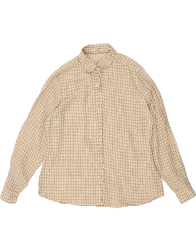 MASSIMO DUTTI Womens Shirt EU 46 2XL Beige Gingham Linen Cozy Printed Short Shirt