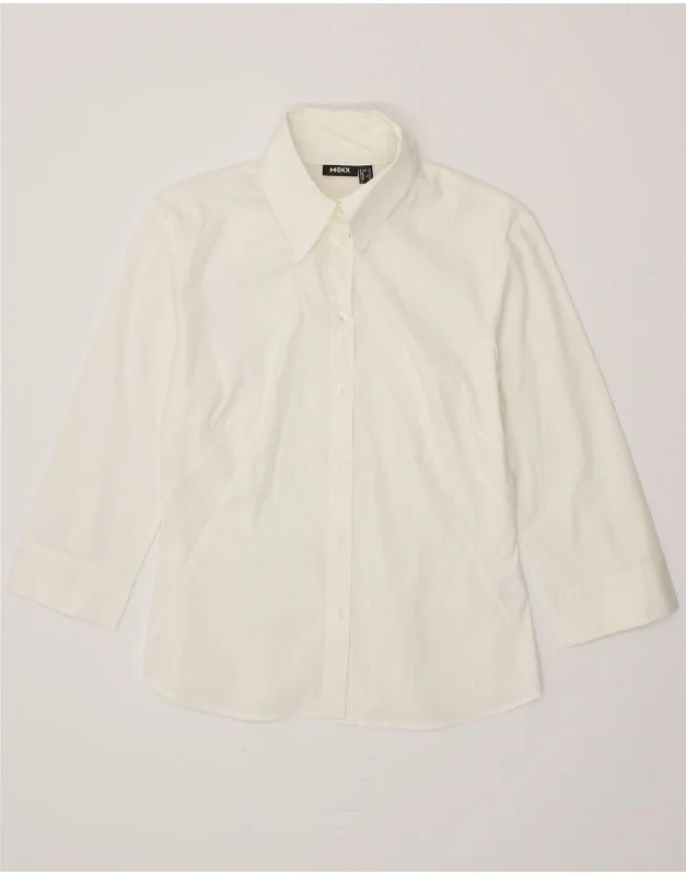 MEXX Womens Shirt UK 12 Medium Off White Cotton Cozy Cotton Short Tee