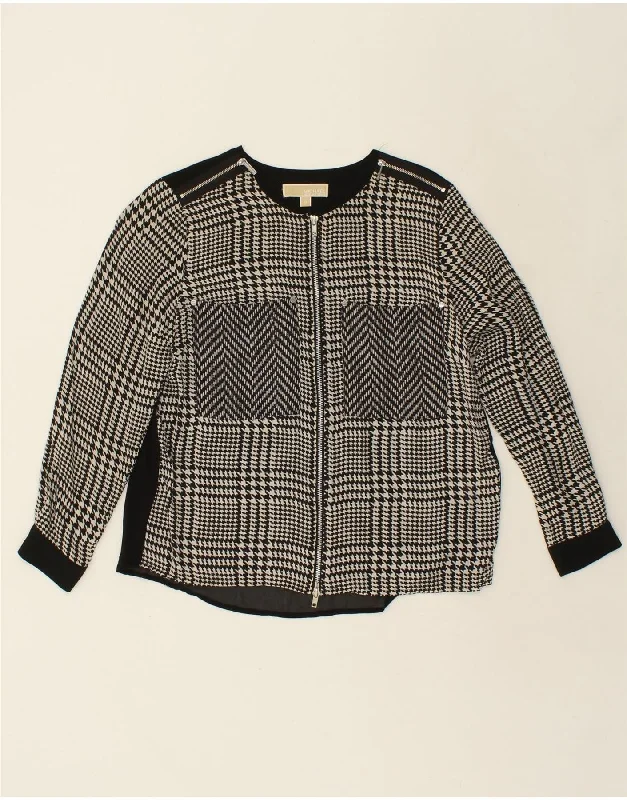 MICHAEL KORS Womens Shirt Blouse UK 14 Medium Black Houndstooth Silk Chic Button-Up Short Shirt MICHAEL KORS Womens Shirt Blouse UK 14 Medium Black Houndstooth Silk Chic Button-Up Short Shirt